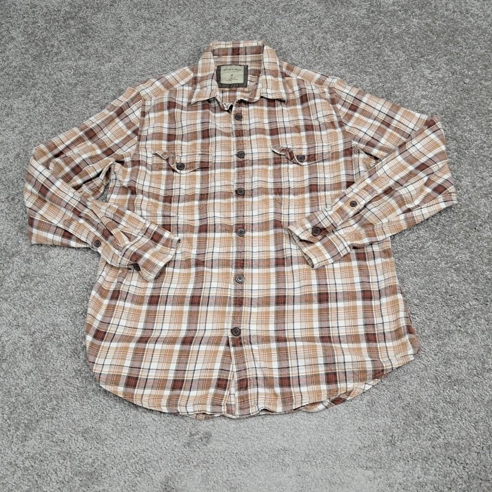 Sonoma Life + Style Mens Brown Plaid Flannel Button Down‎ Shirt Size Medium M